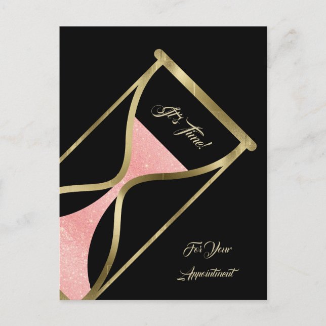 Appointment Reminder Glitzy Rose Gold Hourglass Postcard (Front)