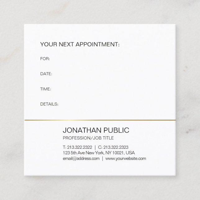Appointment Reminder Gold White Elegant Design (Front)