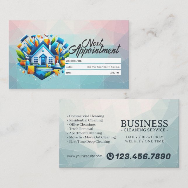 Appointment Reminder House Cleaning Housekeeping Business Card (Front/Back)