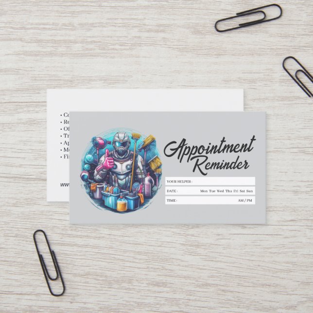 Appointment Reminder House Cleaning Housekeeping Business Card (Front/Back In Situ)