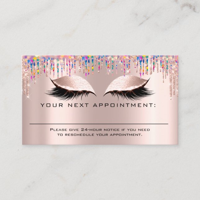 Appointment Reminder Rose Unicorn Glitter Business Card (Front)
