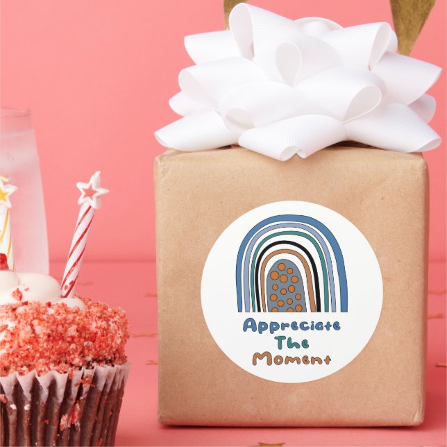 Appreciate the moment motivational boho rainbow classic round sticker (Party)