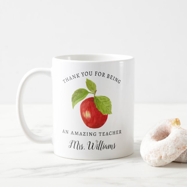 Appréciation de l'enseignant Apple Nom Mug Cadeau (Avec donut)