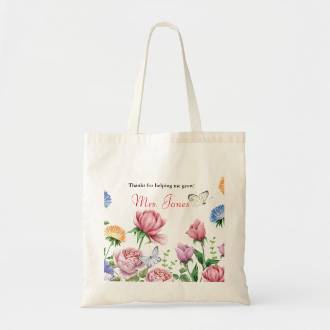 Appréciation de l'enseignant floral merci sac four (Devant)