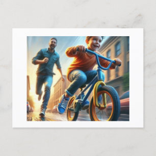 Apprentissage des enfants à vélo, carte postale