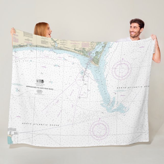 Approaches to Cape Fear River Nautical Chart 11536 Fleece Blanket (In Situ)