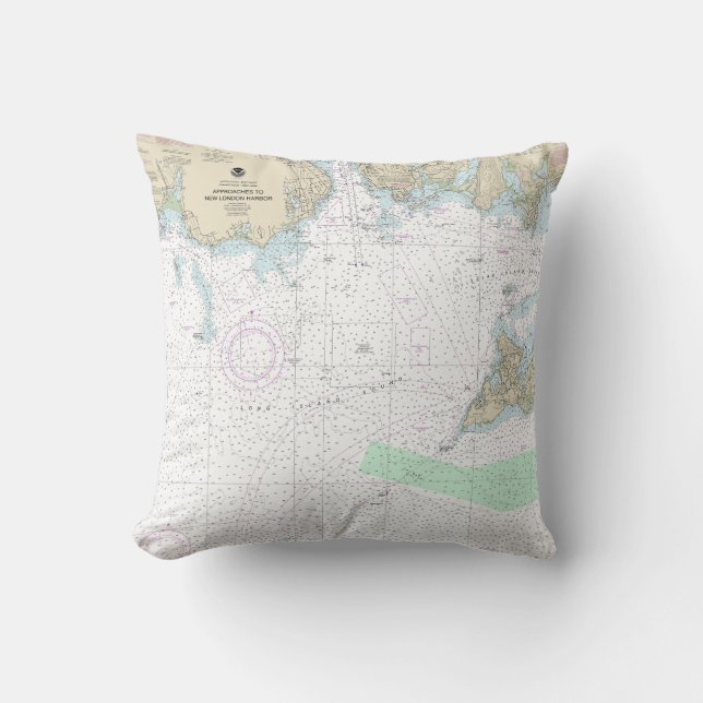 Approaches to New London Harbour Nautical Chart Throw Pillow (Front)