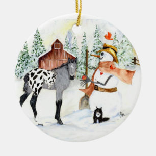 Appy colt and Snowman Ceramic Ornament