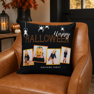 appy Halloween Photo Collage Family Throw Pillow