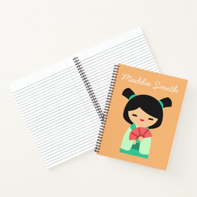 Apqua peach Kokeshi Japanese dolls Notebook (Inside)