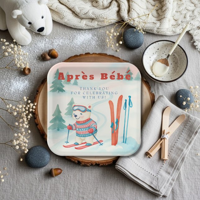 Après Bébé ski Polar Bear Paper Plate (Après Bébé ski Polar Bear Paper Plates)
