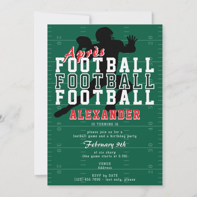 Après Football Game Sports Birthday Party Invitation (Front)