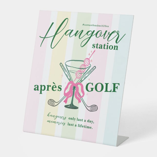 Aprés Golf Coquette Bachelorette Hangover Station Pedestal Sign (Front)