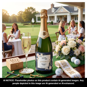 Apres Golf Elegant Royal Blue Floral Bachelorette Sparkling Wine Label