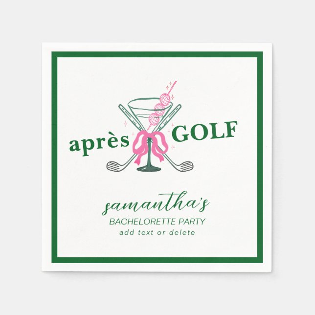 Aprés Golf Martini Coquette Bow Bachelorette Party Napkin (Front)