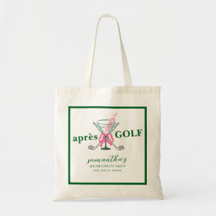Aprés Golf Martini Coquette Bow Bachelorette Party Tote Bag