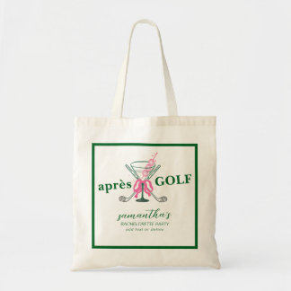 Aprés Golf Martini Coquette Bow Bachelorette Party Tote Bag