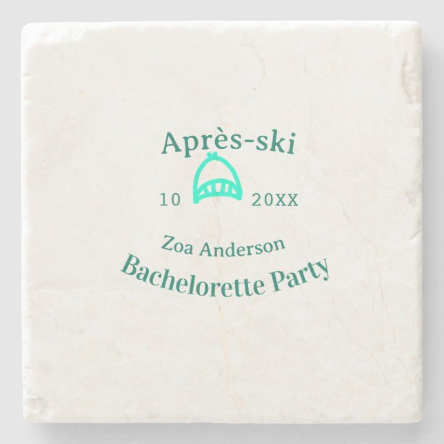 Après-ski bachelorette party turquoise hat name da stone coaster (Front)