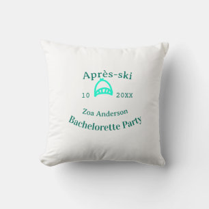 Après-ski bachelorette party turquoise hat name da throw pillow