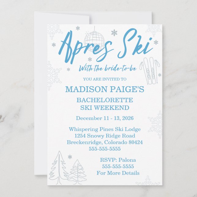 Après Ski Bachelorette Weekend  Invitation (Front)