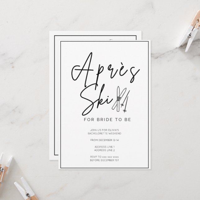 Apres ski bachelorette weekend itinerary  invitation (Front/Back In Situ)