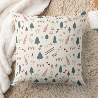 Apres Ski Cabin Decor Retro Pink Champagne Throw Pillow