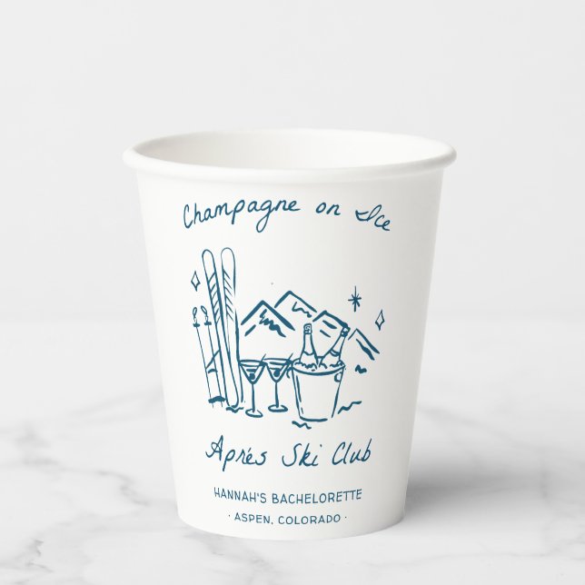 Après Ski Champagne on Ice Winter Bach Party Paper Cups (Front)