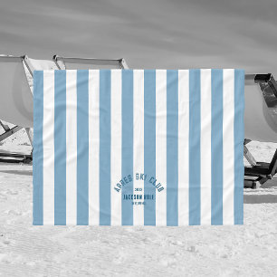 Apres Ski Club Custom Location Retro Blue Stripe  Fleece Blanket
