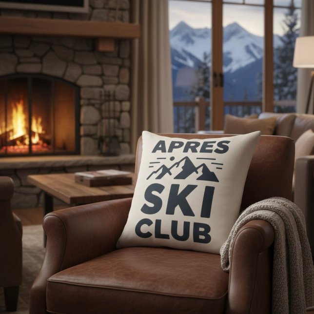 Apres Ski Club Mountain Logo - Custom Mens Winter  Throw Pillow (Creator Uploaded)