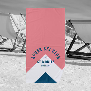 Après Ski Club Pink Navy Retro Style Winter Beach Towel