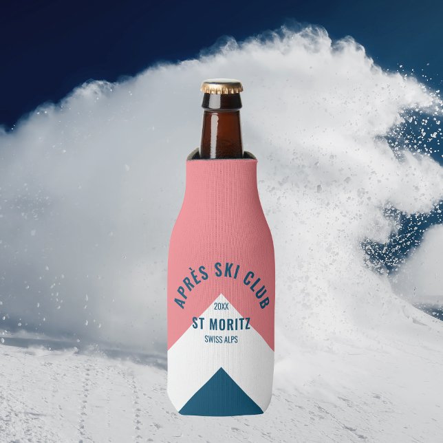 Après Ski Club Retro Pink Navy Winter Bottle Cooler (Creator Uploaded)