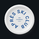 Après Ski Club Winter Blue Ski Resort Crest Paper Plate<br><div class="desc">Après Ski Club,  winter blue ski resort crest,  paper plates. Personalize with the year of your ski trip,  ski resort name and location. Perfect for a group destination ski trip or for an après ski theme bachelor or bachelorette party. Designed to match our Après Ski Club Collection.</div>