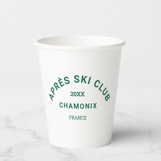 Après Ski Club Winter Green Ski Resort Crest Paper Cups (Front)