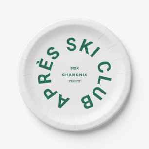 Après Ski Club Winter Green Ski Resort Crest Paper Plate