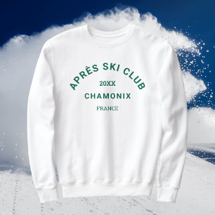 Après Ski Club Winter Green Ski Resort Crest White Sweatshirt