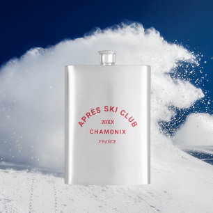 Après Ski Club Winter Red Ski Resort Crest Hip Flask