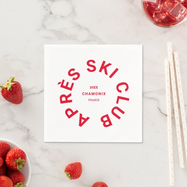 Après Ski Club Winter Red Ski Resort Crest Napkin (Insitu)