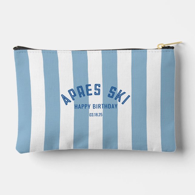 Apres Ski Happy Birthday Blue Cabana Stripe Accessory Pouch (Back)