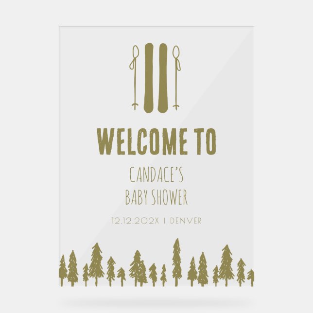 Apres Ski hiver Thème Baby shower rose Bienvenue (Recto)