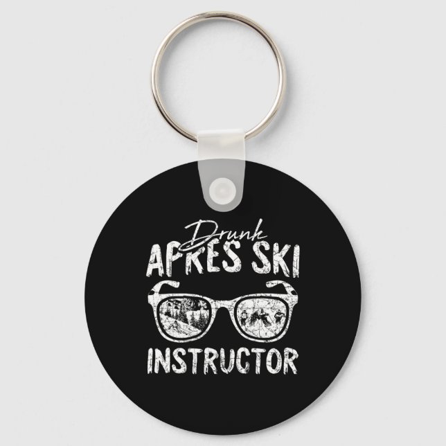 Apres Ski Instructor Funny Drinking Beer Skier Ski Keychain (Front)