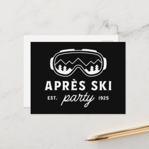 Apres ski party mountain cabin winter holiday postcard