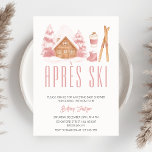 Apres Ski Pink Winter Nesting Baby Shower  Invitation<br><div class="desc">This design features nesting baby shower theme "Apres Ski" with pink watercolour artwork of a snowy log cabin,  pine trees,  skis,  snow boots,  and a warm drink. If you need help with the customisation of the product or need matching products kindly please contact me via Zazzle.</div>