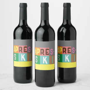 Après-ski Retro Skier Color Block  Wine Label