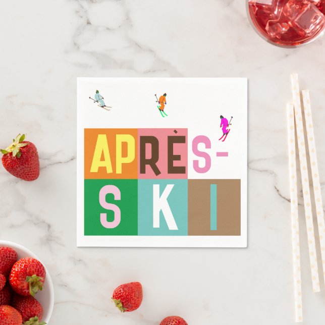 Après-ski Retro Skiers Colour Block   Napkin (Insitu)