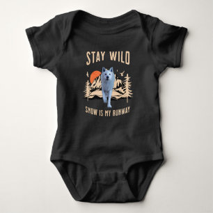 Après Ski Snow Runway Wolf Art Baby Bodysuit