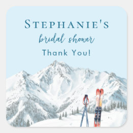 Apres Ski Winter Mountain Bridal Shower Thank You Square Sticker