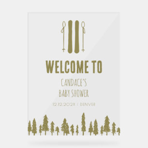 Apres Ski Winter Theme Pink Baby Shower Welcome Acrylic Sign
