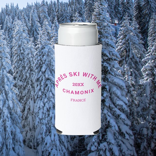 Après Ski With Me Hot Pink Ski Crest Party Seltzer Can Cooler (Creator Uploaded)
