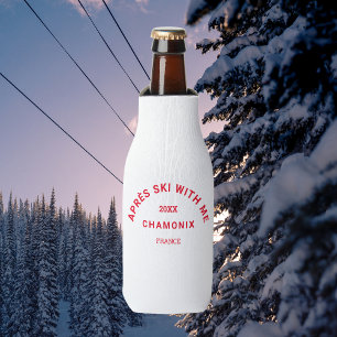 Après Ski With Me Winter Red Ski Crest Party Bottle Cooler