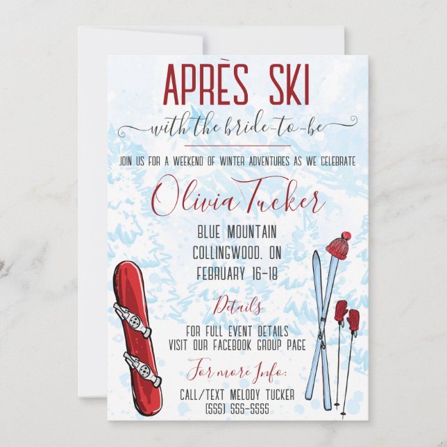 Apres Ski with the Bride-to-be! Ski Bachelorette Invitation (Front)